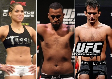 Amanda (esq.), Ednaldo (centro) e Rani (dir.) foram confirmados no UFC 163. Foto: Produção MMA Press (Divulgação)