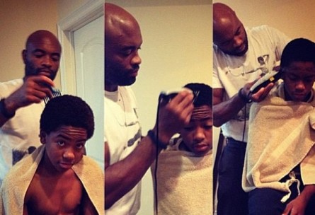 A. Silva apara o cabelo do filho Kalyl. Foto: Instagram/Reprodução