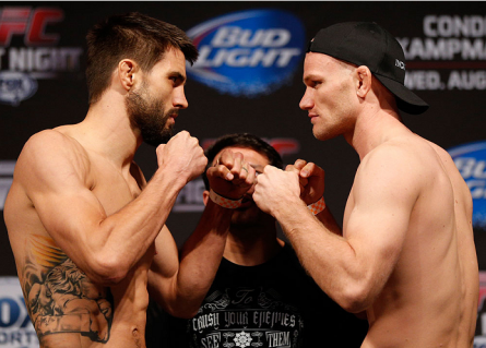 C.Condit (left) and M.Kampmann (right) during the UFC Fight Night 27 weigh-in. Photo: Josh Hedges/UFC