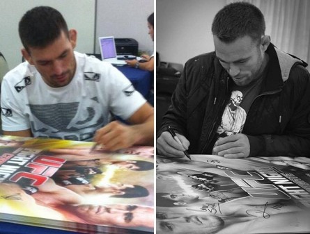 Demian Maia e Jake Shields assinam poster do UFC Barueri