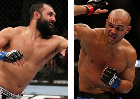 Hendricks (esquerda) enfrentará Lawler (direita) pelo cinturão dos meio-médios. Foto: Produção MMA Press (UFC/Divulgação)