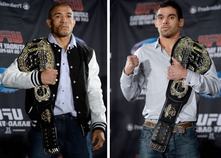 Aldo (esq.) e Barão (dir.) são os únicos campeões brasileiros do UFC atualmente. Foto: Produção MMA Press (Divulgação/UFC)