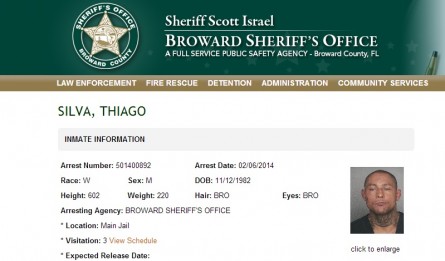 Ficha do brasileiro T. Silva no site oficial do Xerife do Condado de Broward. Foto: Reprodução