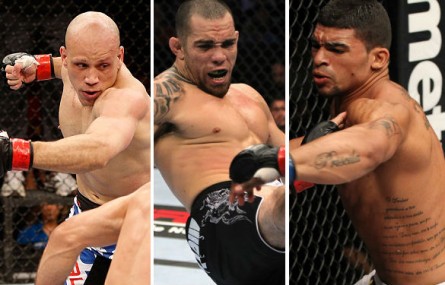 Bodão (esq.), Trator (centro) e Markes (dir.) foram dispensados do UFC. Foto: Produção SUPER LUTAS (UFC/Divulgação)