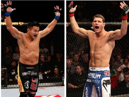 C. Le (left) and M. Bisping (right) take part in the main fight in Macau. Photo: Super Fights Production (Disclosure/UFC)