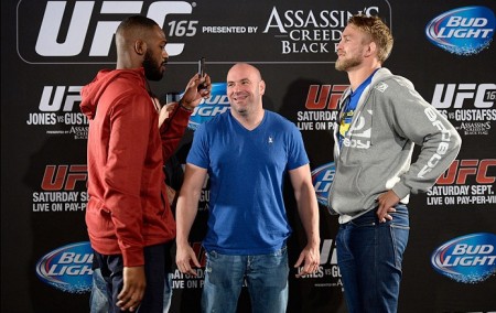 Dana (center) revealed that Jones (left) has avoided fighting Gustafsson (right). Photo: Josh Hedges/UFC