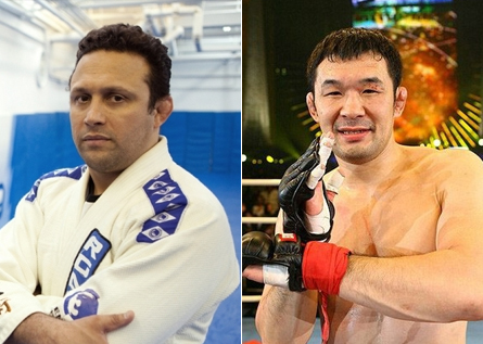 Renzo (esq.) e Sakuraba (dir.) farão luta de submission em novembro. Foto: Produção SUPER LUTAS/Divulgação