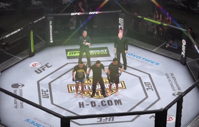 Pettis e Melendez aguardam decisão do juíz em simulação no "EA Sports UFC". Foto: Reprodução