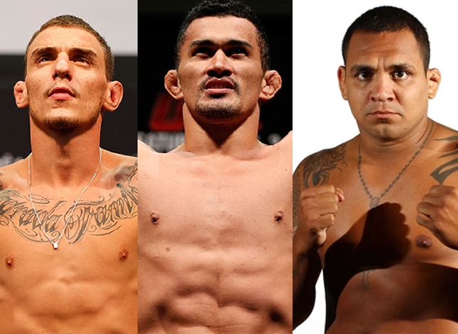 Moicano (esq.), Bodão (centro) e Besouro (dir.): trio estará em Goiânia. Foto: Produção SUPER LUTAS (UFC/Divulgação)