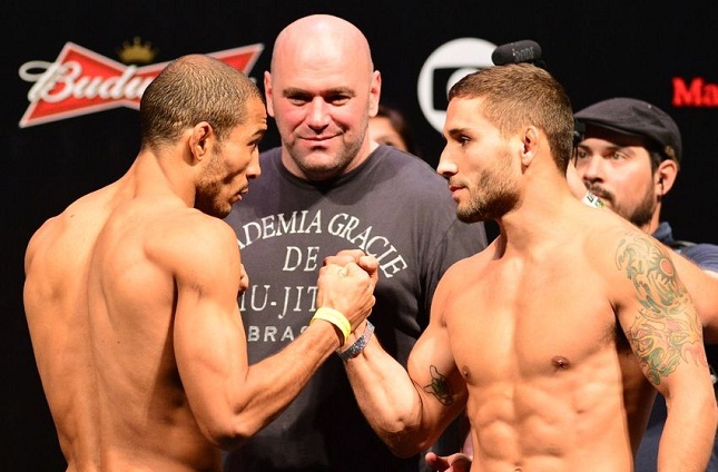 J. Aldo (esq.) e C. Mendes (dir.): rivalidade ficou no passado. Foto: Josh Hedges/UFC