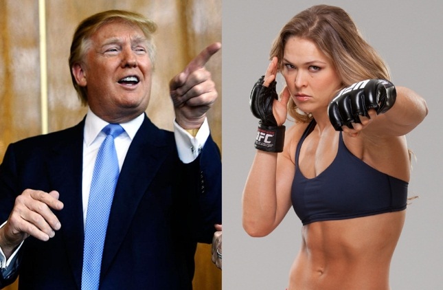 Trump (esq.) e Ronda (dir.) estão mais para adversários do que parceiros. Foto: Produção SUPER LUTAS (Daily News/UFC)