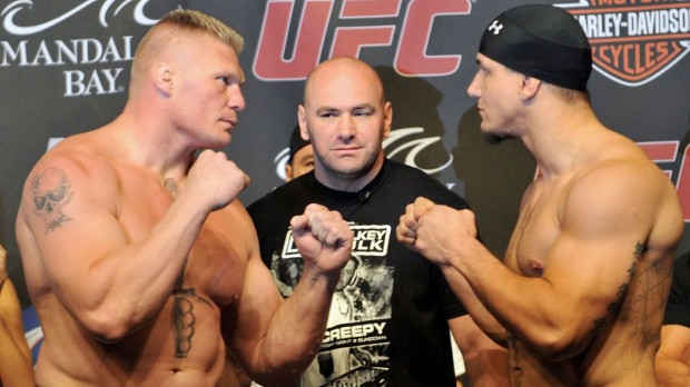 Lesnar (esq.) e Mir (dir.) já se enfrentaram duas vezes. Foto: Josh Hedges/UFC