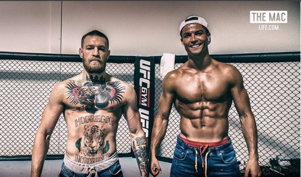 McGregor posou com Cristiano Ronaldo na academia do UFC em Las Vegas. Foto: Reprodução/Instagram