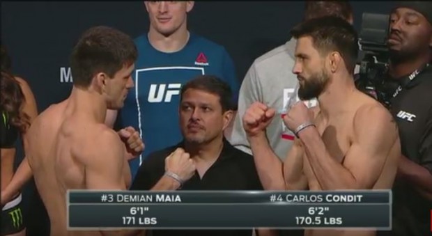 Demian (esq) e Condit (dir) fazem a luta principal do UFC on Fox 21 neste sábado (27). Foto: Reprodução 