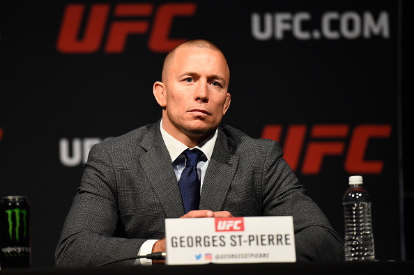 GSP at the fight announcement press conference with M. Bisping (PHOTO: Josh Hedges/UFC)