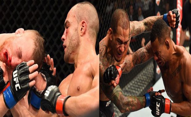 Alvarez e  Gaethje (esq.) e Medeiros e Cowboy (dir.) levaram o bônus do UFC 218. Foto: Reprodução Instagram UFC