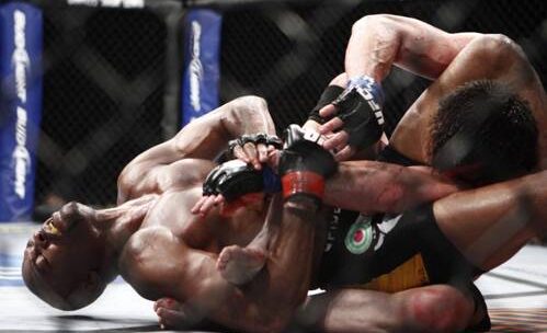 Anderson Silva finaliza Chael Sonnen na primeira luta entre eles no UFC 117. Foto: UFC