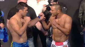 Lyoto (left) faces Hendo (right) at the official UFC 157 weigh-in. Photo: Reproduction/Youtube