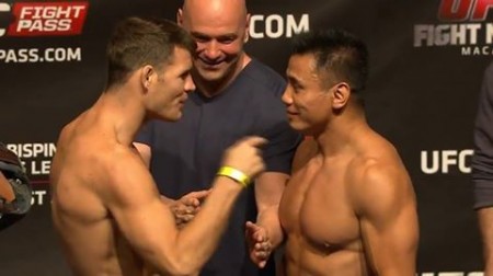 Bisping (esq.) e Le (dir.) fazem a luta principal do UFC Macau. Foto: Reprodução/YouTube