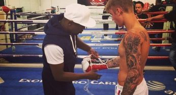 Amigo de longa data, Mayweather dá aula de boxe a Justin Bieber