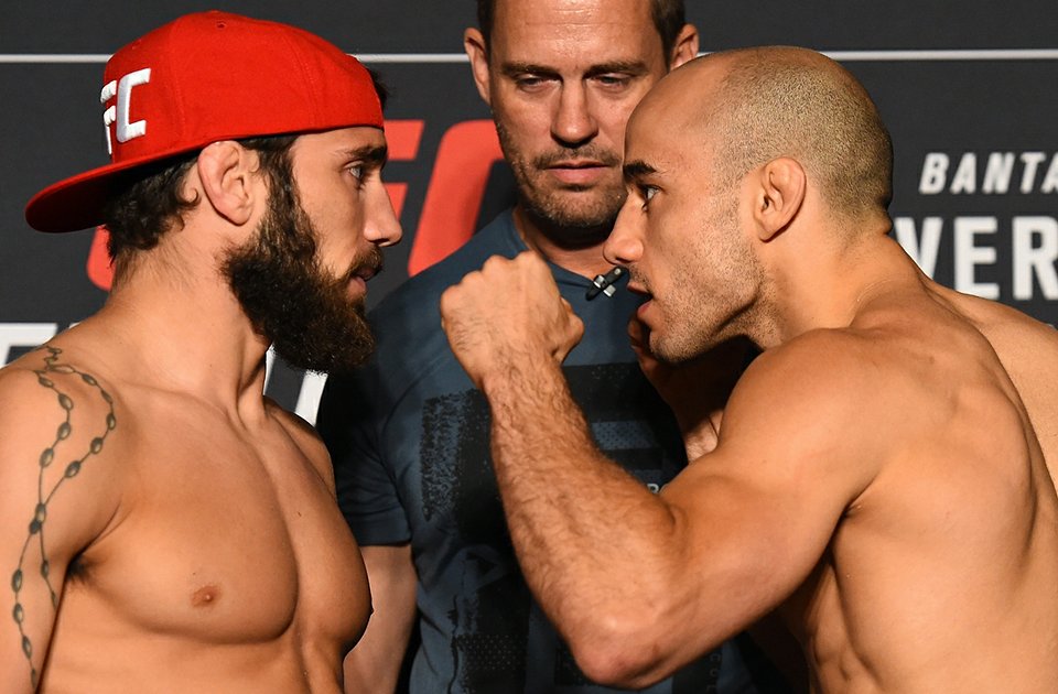  O vencedor da luta entre M. Moraes (D) e J. Rivera (E) pode ser próximo desafiante ao cinturão peso galo. Foto: Reprodução/Instagram UFC