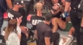 Desrespeitada por McGregor, esposa de Poirier provoca a irlandês deitado no chão após grave lesão no UFC 264