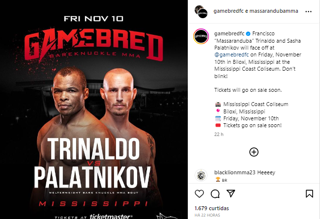Francisco Massaranduba tem estreia no MMA sem luvas anunciada. Foto: Reprodução/Instagram @gamebredfc
