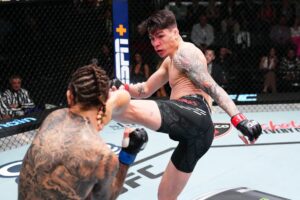 Chileno 'desafia a gravidade' e nocauteia adversário com chute avassalador no UFC Vegas 90. Foto: Reprodução/Twitter/@UFC