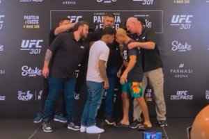 VÍDEO: José Aldo quase sai na mão com rival em primeira encarada antes do UFC 301. Foto: Reprodução/SUPERLUTAS